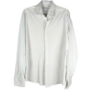Mizzen + Main White Grid Check Print Trim Fit Long Sleeve Dress Shirt Size Large